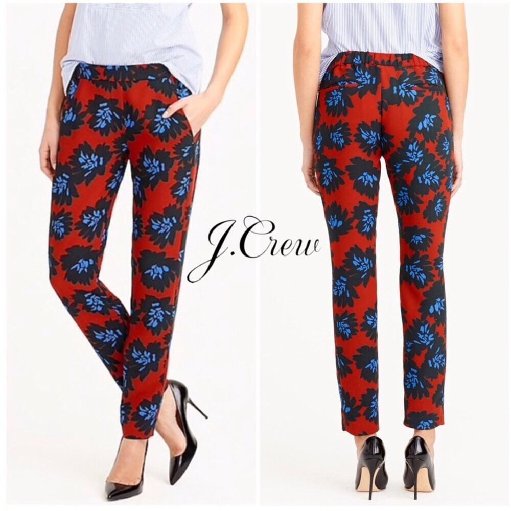 J.Crew Firework Red and Blue Floral Trousers